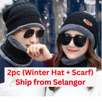 Black Fashionable 2pcs Scarf, Men's Winter Fashion Unisex Universal Hats Warm and Stylish Scarf,Temu