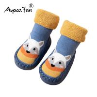 【hot】！ Toddler Indoor Shoes Newborn Prewalker Kids Thick Terry Cotton Baby Rubber Sole Infant Cartoon