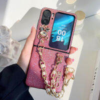 HOCE เคสโทรศัพท์เคลือบหมีคริสตัล3D เกาหลีสำหรับออปโป้ไฟนด์ N2พับได้5กรัมฝาพับสร้อยข้อมือไข่มุกสำหรับออปโป้ไฟนด์ N2เคสฝาพับ