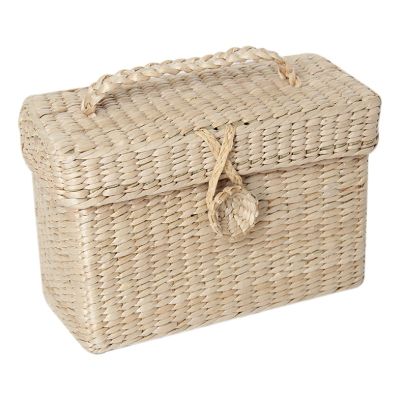 Handmade Rattan Small Storage Box with Lid for Bulk Sundries Organizer Vintage Straw Basket Jewelry Case Container