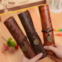 ☌♛▼ Vintage Retro Treasure Map Pencil Cases Luxury Roll Leather PU Pen Bag Pouch For Stationery School Supplies Make Up Cosmetic Bag