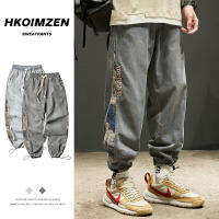 ฤดูใบไม้ผลิฤดูใบไม้ร่วงใหม่ Hip Hop สีเทากราฟิกหมีพิมพ์สไตล์ Denim Jogger เย็บปักถักร้อยแฟน Baggy Casual Drawstring ขากางเกงยีนส์