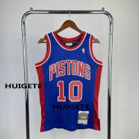 [Mitchell Ness]Mens New Original NBA 1988-89 Detroit Pistons 10 Dennis Rodman Vintage Jersey Heat-pressed Hardwood Classics Swingman Blue