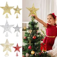 Gold Sliver Glitter Christmas Tree Top Star Christmas Decoration For Home Exquisite Iron Art Ornament Xmas Party New Year Decor