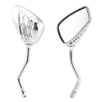 Left Right Universal Motorcycle Chrome Skeleton Skull Style Hand Claw Side Rear View Mirrors 10mm Easy To Install