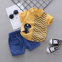 Boys clothing, baby boys shirt set, boys striped dinosaur pattern shirt + shorts 2-piece set, baby clothing