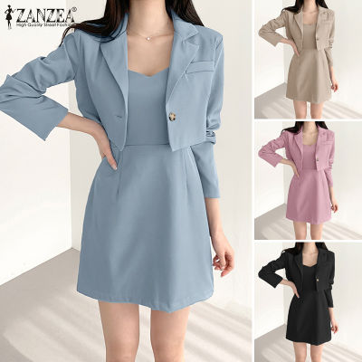 Esolo ZANZEA Korean Style Women 2Pcs Office Sets Label Button Up Blazer Coat A-Line Mini Dresses Suits New KRS #10