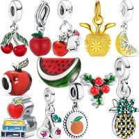 New Apple Cherry Watermelon Pineapple Lemon Orange Fruit Series Beads Fit Original Pandora Charms Silver Color Bracelet Jewelry