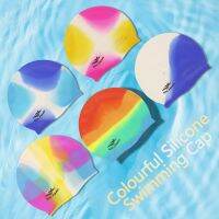 Colorful Swimming Cap Silicone Waterproof Elastic Protect Ears Long Hair Swimming Pool Rainbow Hat for Women Men Kid Swim Caps