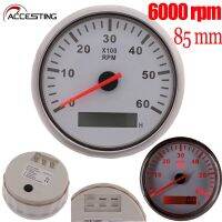 6000RPM 85Mm Rpm Meter Gauge Marine Tachometer เรือรถบรรทุก Tacho Meter Gauge LCD นาฬิกาทรายสีแดงสำหรับดีเซลเบนซินรถเรือ