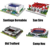 บล็อกตัวต่อสนามฟุตบอลชื่อดังของโลกขนาดเล็ก Madrid Milan Camp Nou Old Trafford Footballfan สำหรับของขวัญวันเกิดเด็ก