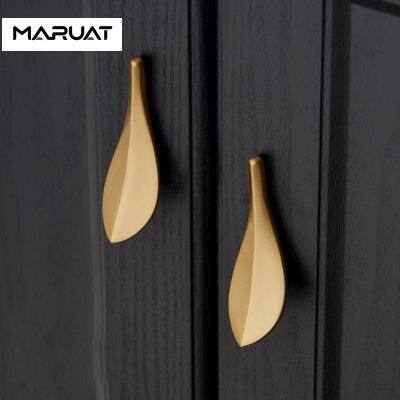 【LZ】❉✷  Golden Leaf Handle Cabinet Door Bathroom Creative Handle Drawer Wardrobe Cabinet Light Luxury Cabinet Handle  Cabinet Handles