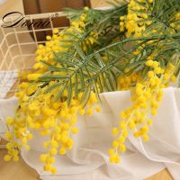 88cm 3 branches Artificial Acacia Yellow Mimosa Pudica Spray fake Silk Flower Wedding Party Event Decor Red Bean Plant For Xmas