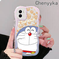 เคส Chenyyka สำหรับ VIVO Y15s Y15a เคส Y02s Y01การ์ตูนโดราเอมอนน่ารักสำหรับผู้ชายและผู้หญิงเนื้อครีมขอบคลื่นปกป้องกล้องเคสโทรศัพท์โปร่งใสเคสซิลิโคนอ่อนชัดเจนกันกระแทก