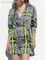 【hot】ﺴ  Fashion Print Dresses 2023 New Turn Down Collar A-line Sleeve Vestidos