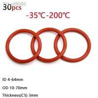 ℡☃  30pcs Thickness(CS) 3mm Food Grade Silicone O-Ring OD 10-70mm Red Sealing Ring Waterproof And Insulated ID 4-64mm