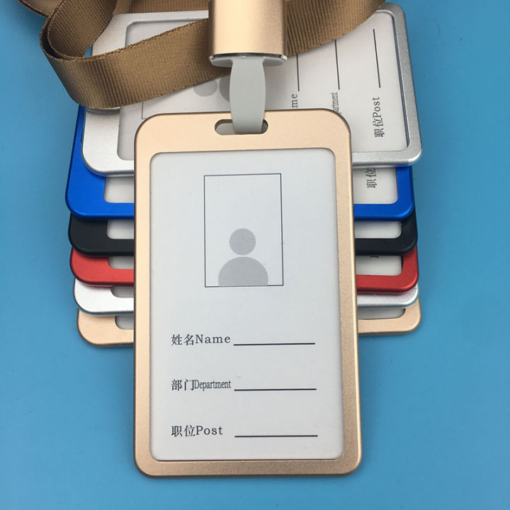 ID Badge Card Holder Metal Horizontal Vertical Case with Neck Strap Lanyard