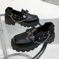 Women Lolita Shoes British Style Black Student Mary Janes Fashion Leather Shoes Chain Design Thick Bottom Punk Ladies Pumps