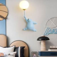 Cartoon Blue White Pink Bear Wall Lamp for Children Kids Baby Girl Bedroom Bedside Wall Light with 3D Printing Moon Lighting G9