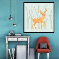 สไตล์นอร์ดิก Wall Art ผ้าใบพิมพ์ภาพวาดบทคัดย่อสีเหลือง Elk Modern Living Room Decor Picture