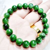 (JB12-2) สร้อยข้อมือปะคำหยก เนฟไฟรต์แท้ 7.7 mm. วงใน 18 cm. Nephrite Jade