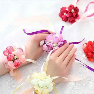 Wrist Flowers Wedding Bridesmaid Pearl Beaded Bracelet Artificial Flower  Wristlet Women Girls Dancing Prom Party Hand Flowers - AliExpress