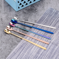 Colorful Spoon Long Handle Spoons Flatware Coffee Drinking Tools Kitchen Gadget Stainless Steel Flatware Cutlery Mini Dessert