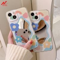 เคสโทรศัพท์กระจกแต่งหน้าแฟชั่นลายดอกไม้สำหรับ iPhone 13 11 12 14 Pro Max X Xs Xr 7 8 Plus เคสป้องกันกล้องแบบนิ่ม