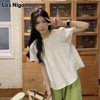 Laz Nigori เสื้อพลีทแขนแขนสั้นคอกลมของผู้หญิง,เสื้อพลีทหวานสไตล์ฝรั่งเศสเพื่อให้รู้สึกถึงเสื้อเชิ้ตตุ๊กตาดีไซน์เก๋