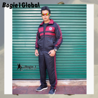 Bogie.1 ชุดวอร์มตำรวจ เสื้อวอร์มตำรวจ+กางเกงวอร์มขายาว  แห้งไว ไม่อับชื้น (สีดำเเดงเลือดหมู)