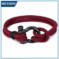 [HOT JJOZZZCXQDOU 575] MKENDN Navy Style แคมป์ปิ้ง Parachute Cord Survival Anchor Bracelet Men Women With Black Stainless Steel Sport Buckle