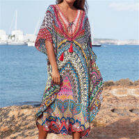 Boho พิมพ์ชุดคลุมบิกินี่ Robe De Plage ขนาดพิเศษ Cover Up ชุดว่ายน้ำพู่ Pareo Beach เสื้อ Kaftan