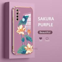 เคสสำหรับ Redmi Note 8 Redmi Note 8 Pro Redmi Note 7 7 Pro Note 7S เคสโทรศัพท์ดีไซน์ใหม่ฝาหลังดอกบัวหลากสีเคสนิ่มเคลือบอิเล็คโทรเพลทกล่องกันกระแทกซิลิโคน TPU พร้อมฟรีสายคล้อง