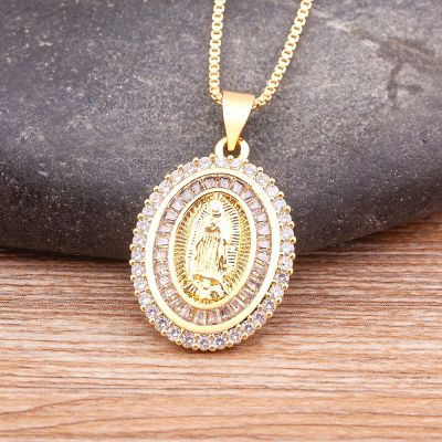 【CW】Nidin New Arrival Full Zircon Luxury Gold Plated Long Chain Virgin Mary Pendant Necklace For Women Men Charm Catholic Jewelry
