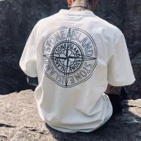 STONE ISLAND พร้อมส่ง เสื้อยืดแขนสั้น คอกลม ผ้าฝ้าย พิมพ์ลายหิน สีดํา สีขาว คุณภาพสูง แบบเรียบ สําหรับผู้ชาย และผู้หญิง