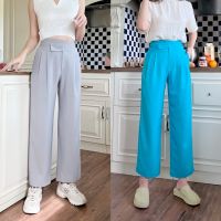 Wclothes Madison Pants (พร้อมส่งหากหมดรอสินค้า 10 วัน) กางเกงขายาว เอวสูง แต่งขอบเอวแบบเฉียง เนื้อผ้ายับยาก ใส่สบาย