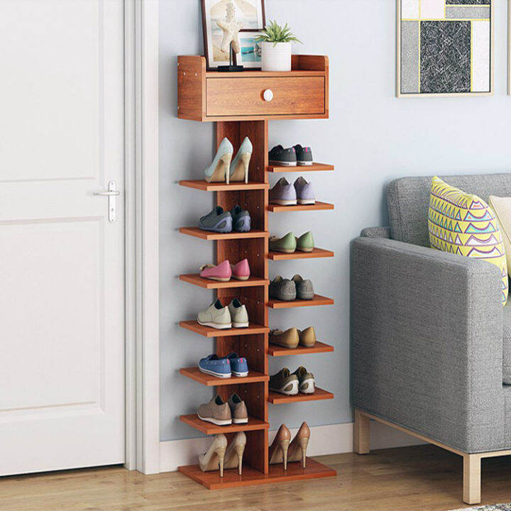 8 Layer MultiFunctional SpaceSaving Vertical Wooden Shoe Rack with