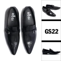 Giày tây lười công sở nam Rosi GS22 da bò màu đen đế PHÍP (PHÁP) cao cấp mũi nhọn trơn