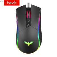 HAVIT Mouse Gaming RGB MS733 4800 DPI เมาส์สายไฟ USB ตามหลักการยศาสตร์ Mouse Komputer 7ปุ่มสำหรับนักเล่นเกมที่มีแสงไฟสำหรับแล็ปท็อป PC Meimiao