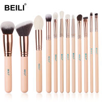 BEILI Pink Goat Hair Makeup Brushes Foundation Eyeshadow Blending Highlight Concealer 12pcs Face Makeup Brush Set Rose Golden