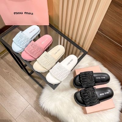Summer new pleated slippers daily casual thick-soled flat-bottomed slippers shoes super hot outerwear all-match womens shoes