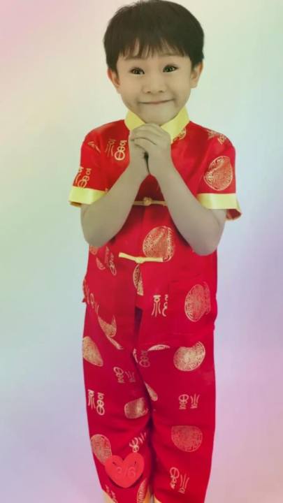พร้อมส่ง-ชุดตรุษจีนเด็ก-ชุดจีนเด็กชาย-ชุดเสื้อฮ้องเต้-ชุดตรุษจีน-เสื้อตรุษจีนเด็ก-เสื้อผ้าเด็ก-ผ้าไหมจีนมันสีแดง