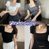 Zero shop?พร้อมส่ง? (Zero-DX-6746-H)เสื้อยืดครอปแขนสั้น คอเหลี่ยม ผ้านิ่มลื่นใส่สบายสุดๆ