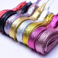 【LZ】☬  Cadarços Lurex coloridos brilhantes cadarços de couro da moda tênis brancos esportes casuais 1 cm de largura dropship