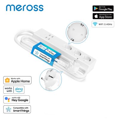 Meross อุปกรณ์ป้องกันไฟกระชากเบ้าไฟสมาร์ทที่บ้านซ็อกเก็ตปล๊กไฟสหราชอาณาจักรรองรับ Siri Alexa Google Assistant Smartthings