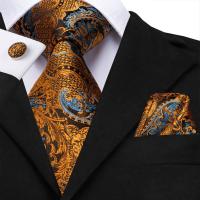 Hi-Tie 100% Silk Luxury Mens Ties Floral Black Gold Ties Paisley NeckTie Pocket Square Cufflinks Set Mens Wedding Party Tie