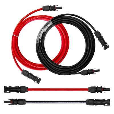 1 Pair Solar Panel Extension Cable Copper Wire 6 4 2.5 mm2 10 12 14 AWG Black and Red with Solar PV Cable Connectors