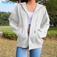 Women Zip Up Sweatshirt Jacket Clothes Hoodies Womens Pockets Long Sleeve Pullovers Black White Female Tops