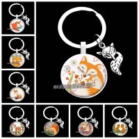 Cute Fox Picture Glass Convex Keychain Lovely Animal Pendant Key Ring Girls Christmas Gifts DIY Keychain