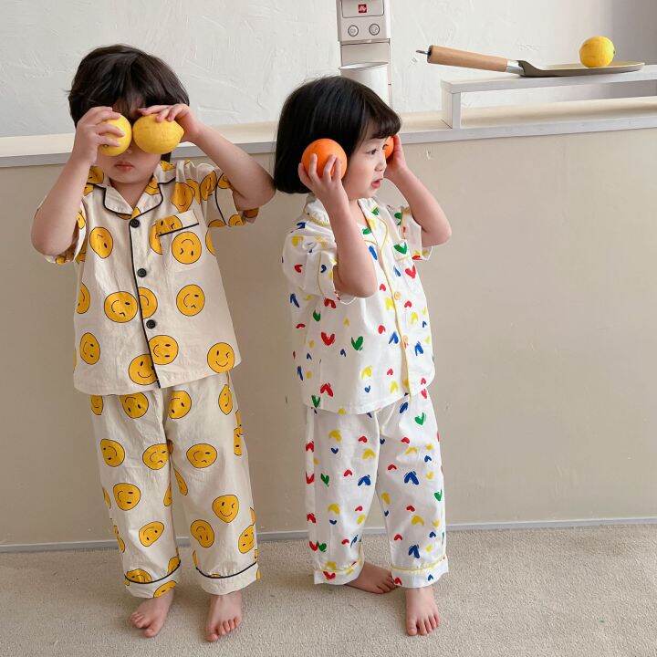 summer-new-children-short-sleeve-clothes-set-baby-boys-girls-soft-cotton-cardigan-pants-2pcs-suit-infant-kids-pajamas-set